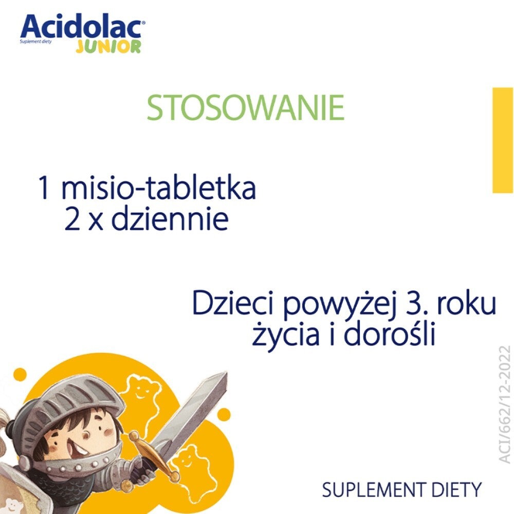 Acidolac Junior, misio-tabletki, smak białej czekolady, 20 sztuk