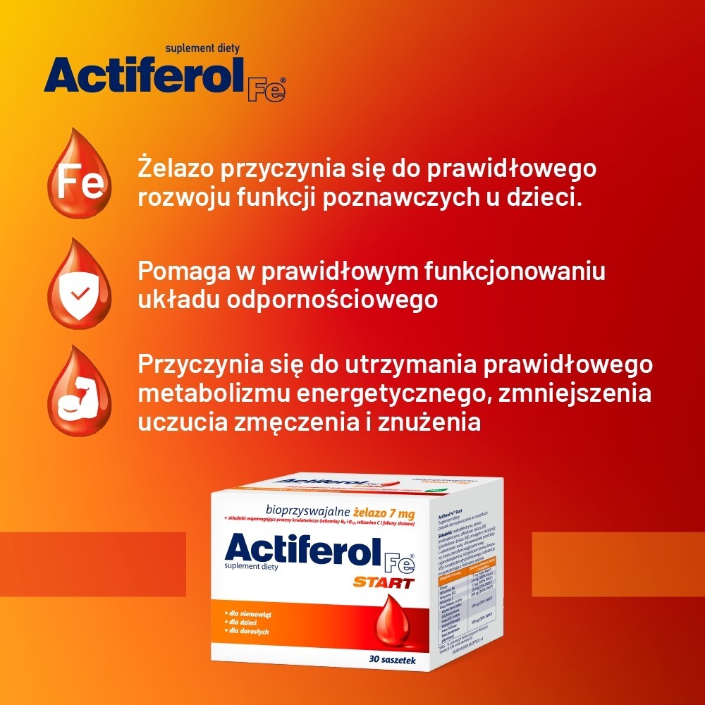 Actiferol Fe Start Suplement diety bioprzyswajalne żelazo 7 mg 45 g (30 sztuk)