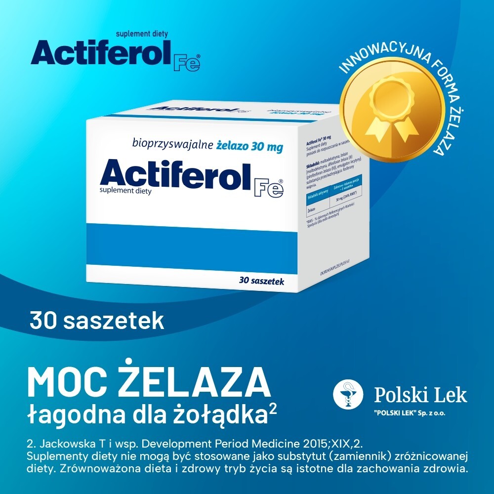 Actiferol Fe Suplement diety bioprzyswajalne żelazo 30 mg 45 g (30 sztuk)