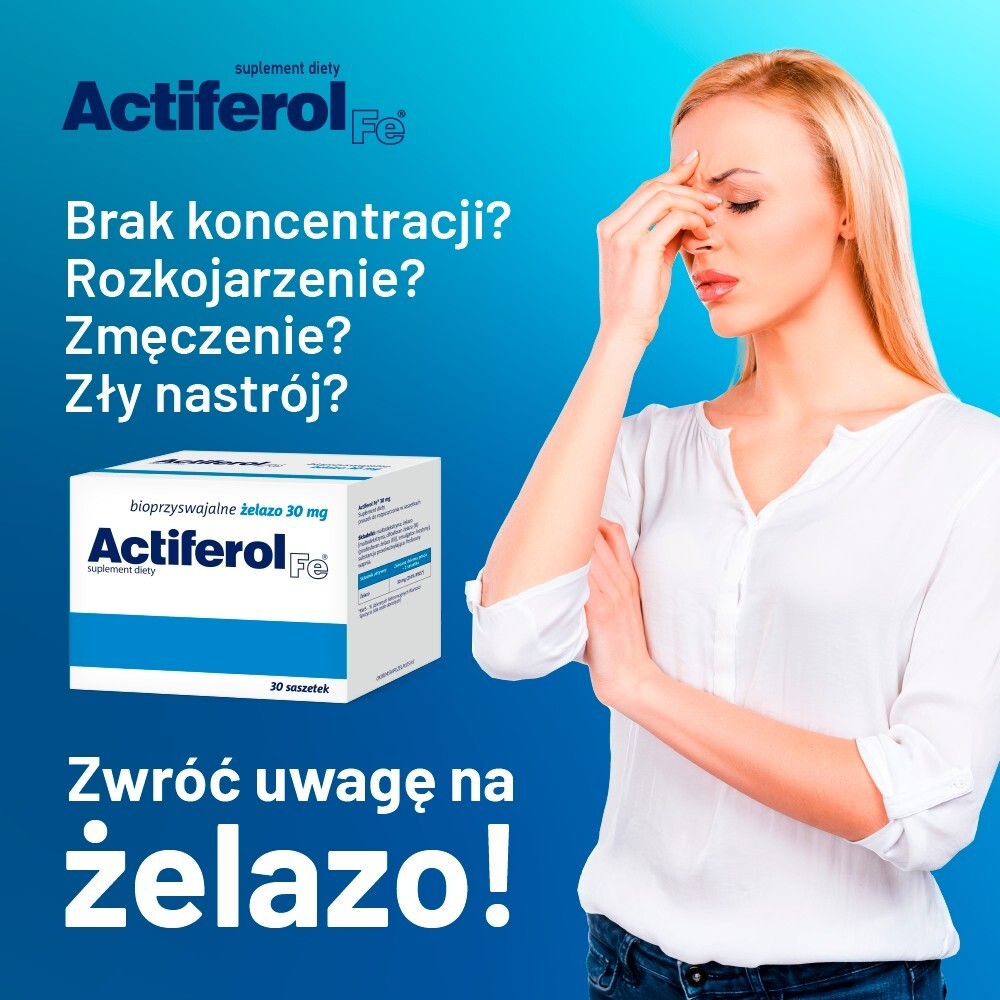 Actiferol Fe Suplement diety bioprzyswajalne żelazo 30 mg 45 g (30 sztuk)