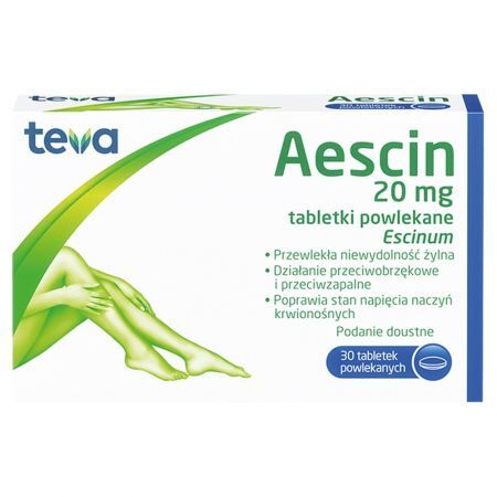 Aescin 20 mg przewlekła niewydolność żylna lek tabletki powlekane 30 sztuk