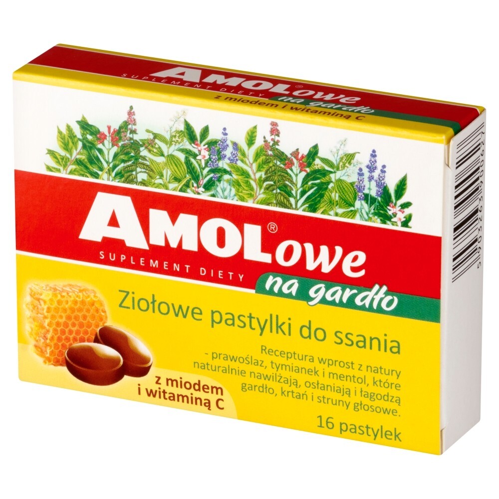 Amolowe na gardło, pastylki do ssania, z miodem i witaminą C, 16 pastylek