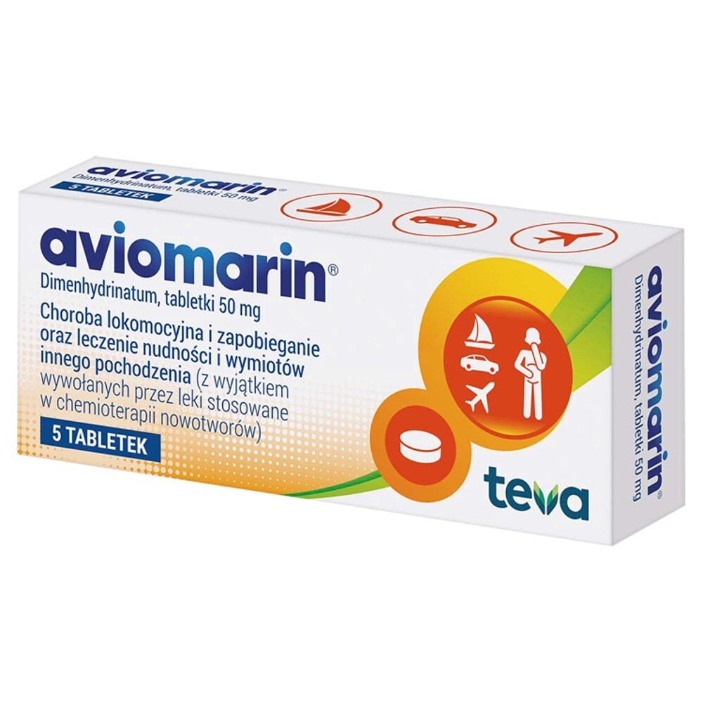 Aviomarin 50 mg choroba lokomocyjna tabletki 5 sztuk