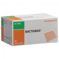Bactigras, opatrunek z chlorhexydyną, 5 x 5 cm, 50 sztuk