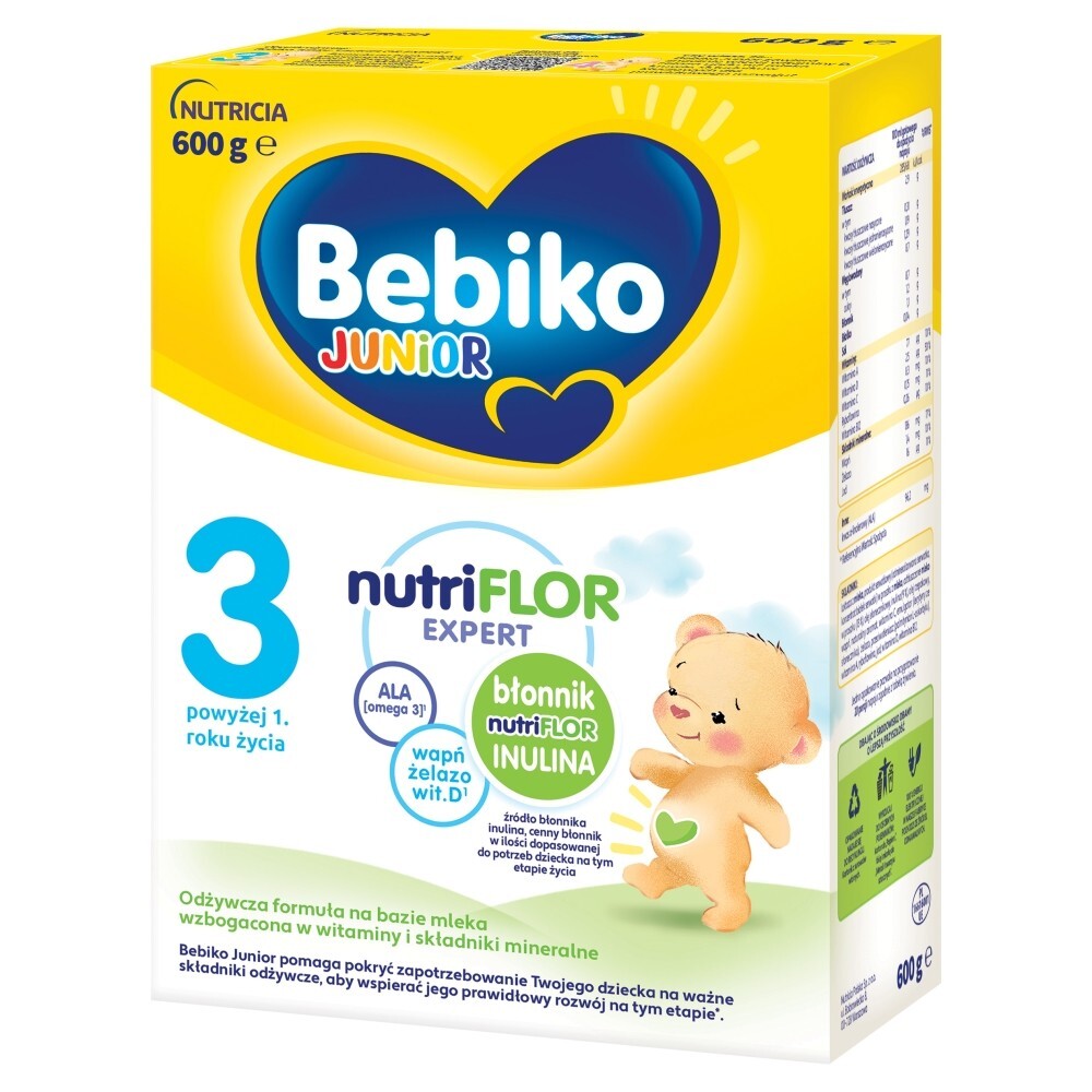 Bebiko Junior 3 NUTRIflor Expert, odżywcza formuła na bazie mleka, powyżej 1. roku życia, proszek, 600 g
