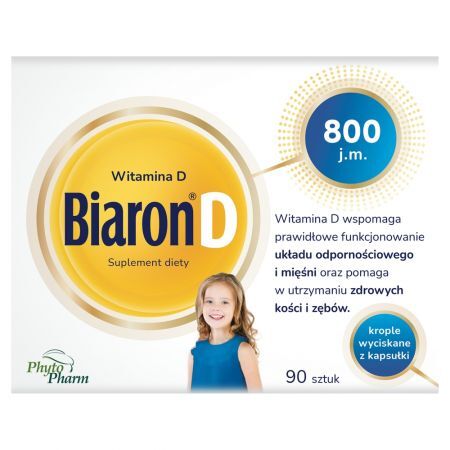 Biaron D Suplement diety witamina D 800 j.m. krople wyciskane z kapsułki 90 sztuk