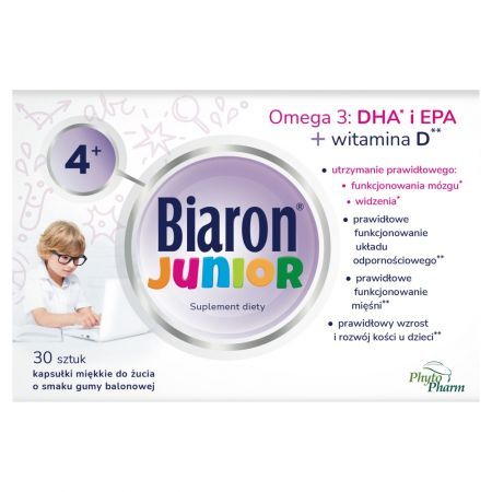 Biaron Junior Suplement diety kapsułki miękkie do żucia o smaku gumy balonowej 30 sztuk
