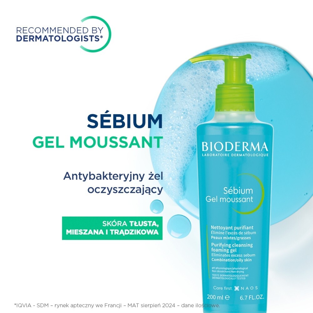 BIODERMA SEBIUM MOUSSANT Żel do mycia twarzy, cera trądzikowa 200m