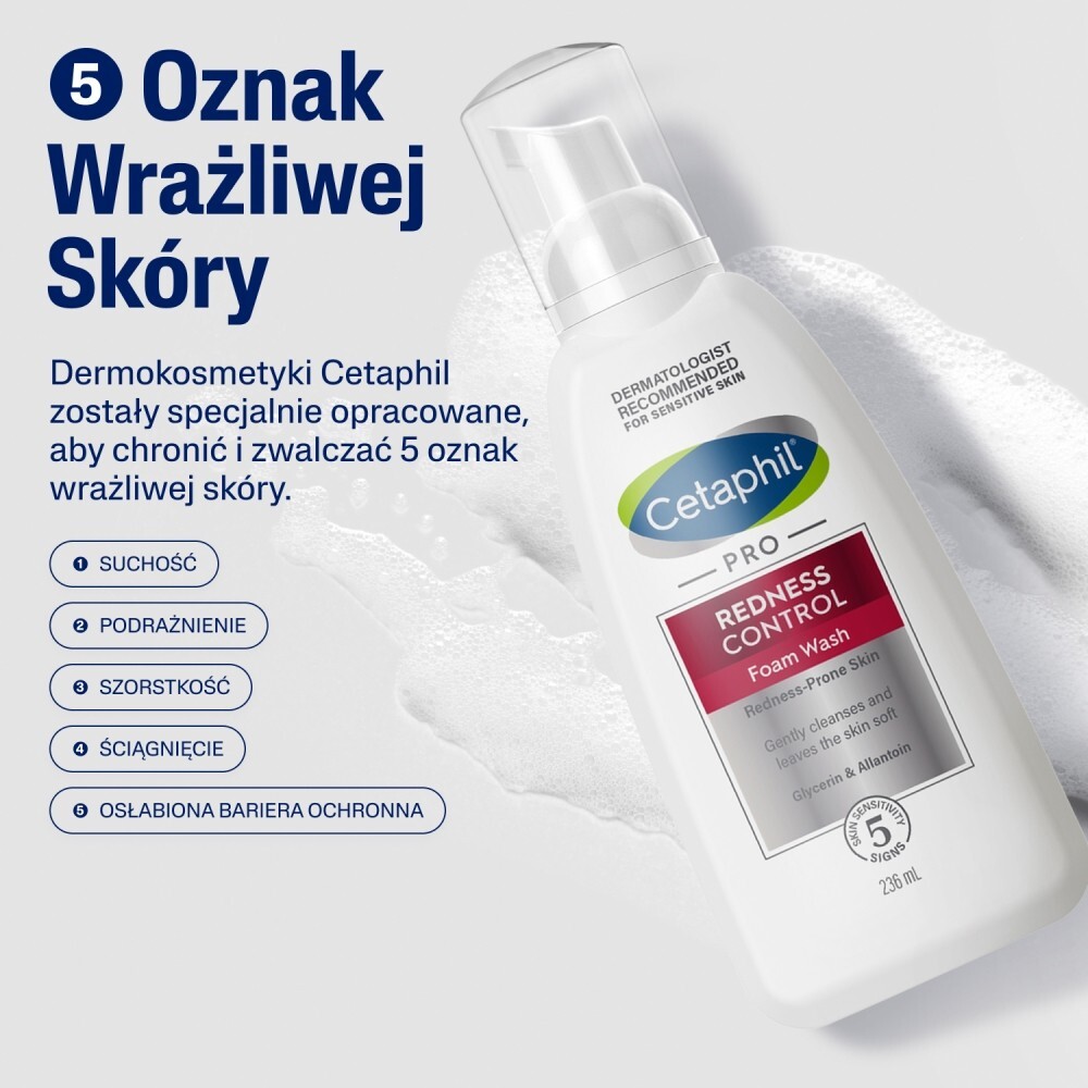Cetaphil Pro Redness Control, pianka do mycia twarzy, skóra wrażliwa, 236 ml