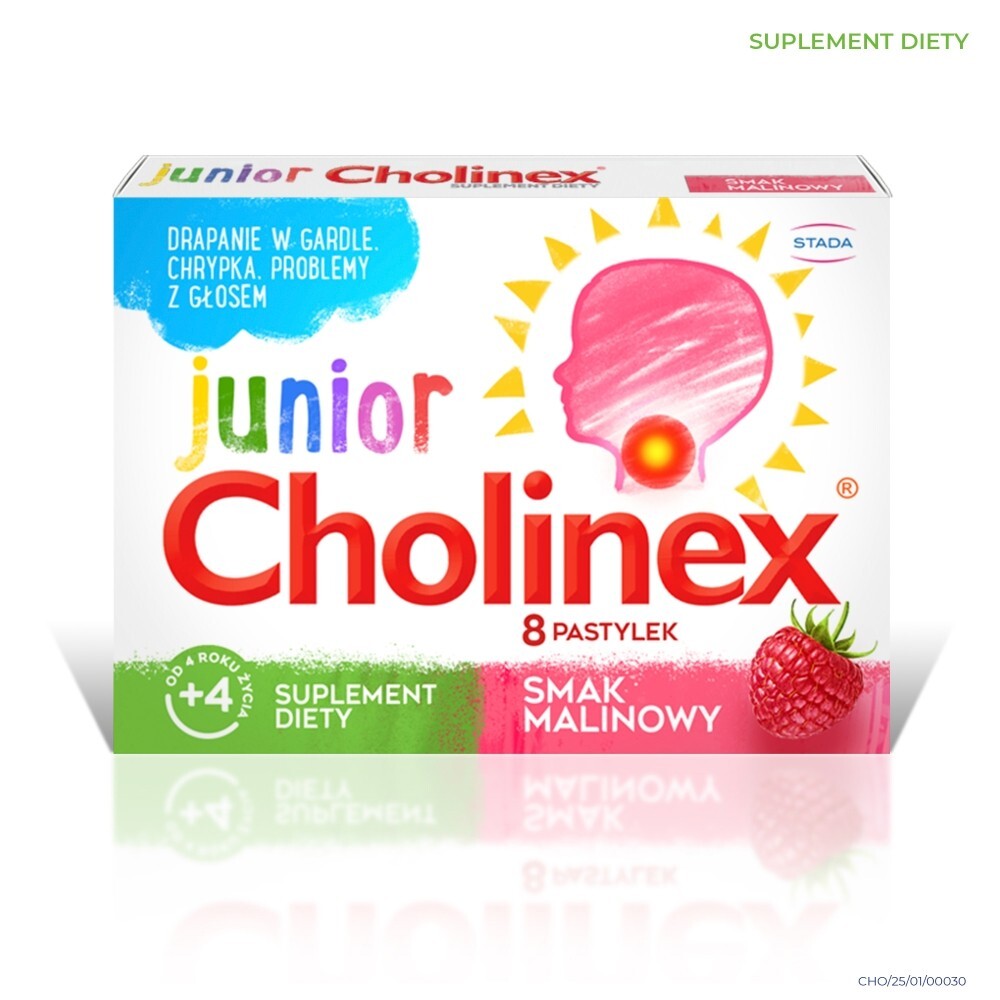 Cholinex Junior Suplement diety pastylki smak malinowy 56 g (16 x 3,5 g)
