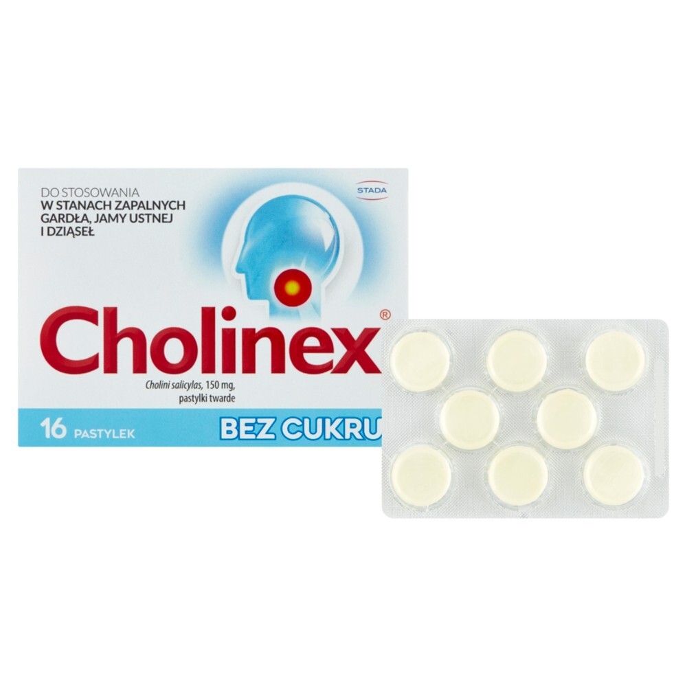 Cholinex Pastylki bez cukru 16 sztuk