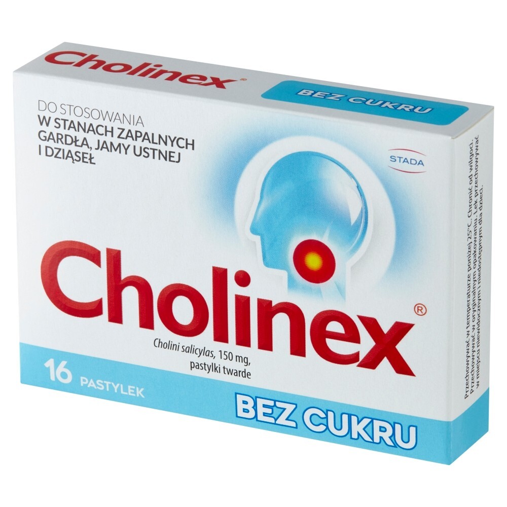Cholinex Pastylki bez cukru 16 sztuk