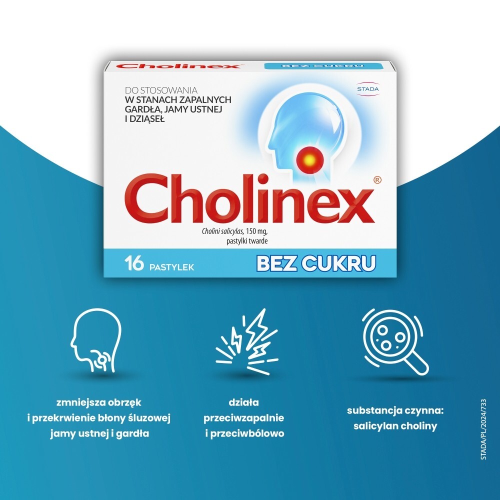 Cholinex Pastylki bez cukru 16 sztuk