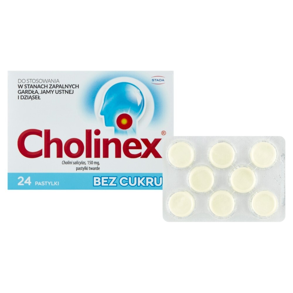 Cholinex Pastylki bez cukru 24 sztuki
