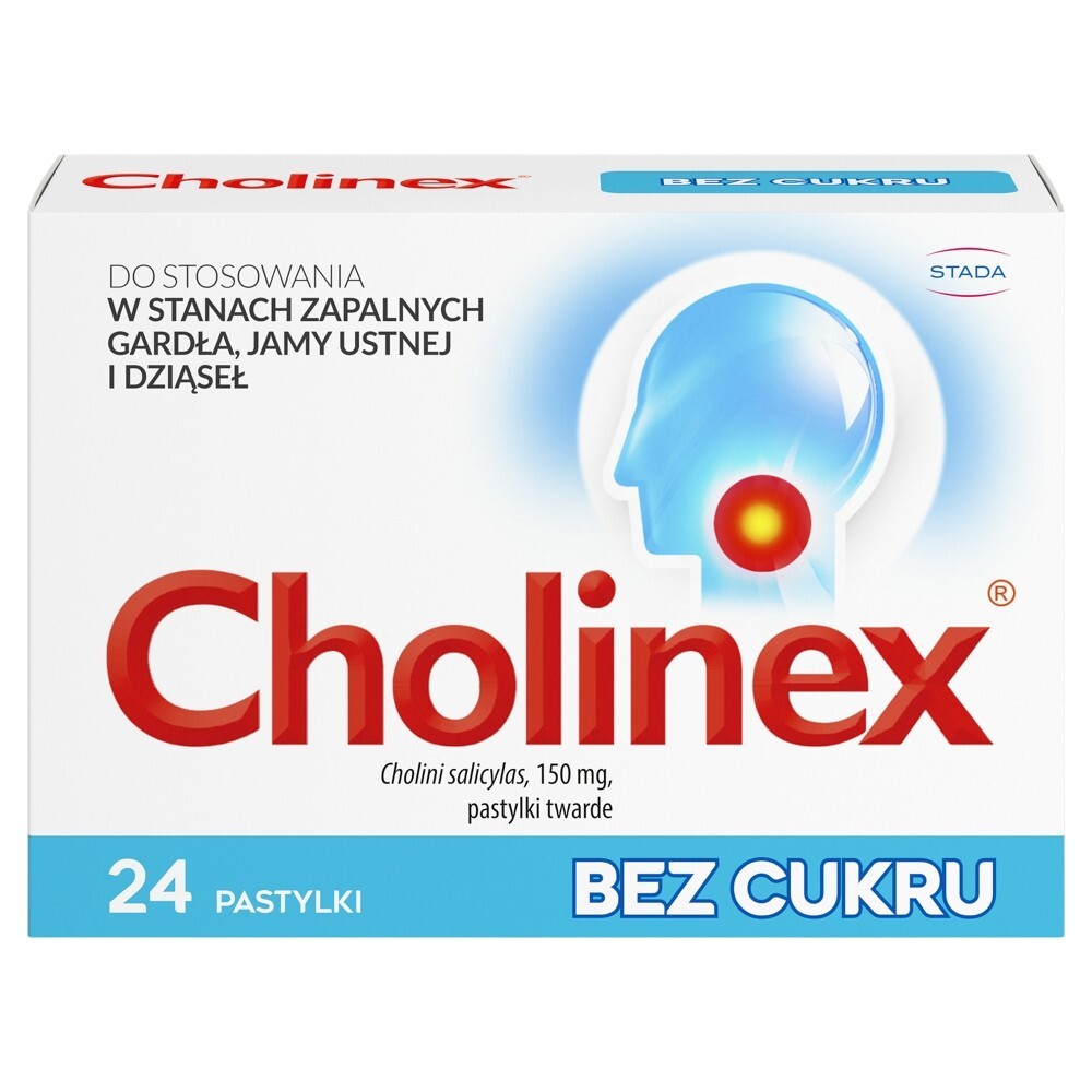 Cholinex Pastylki bez cukru 24 sztuki