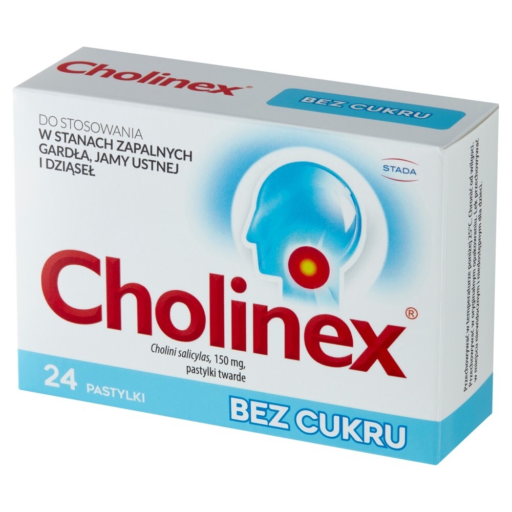 Cholinex Pastylki bez cukru 24 sztuki