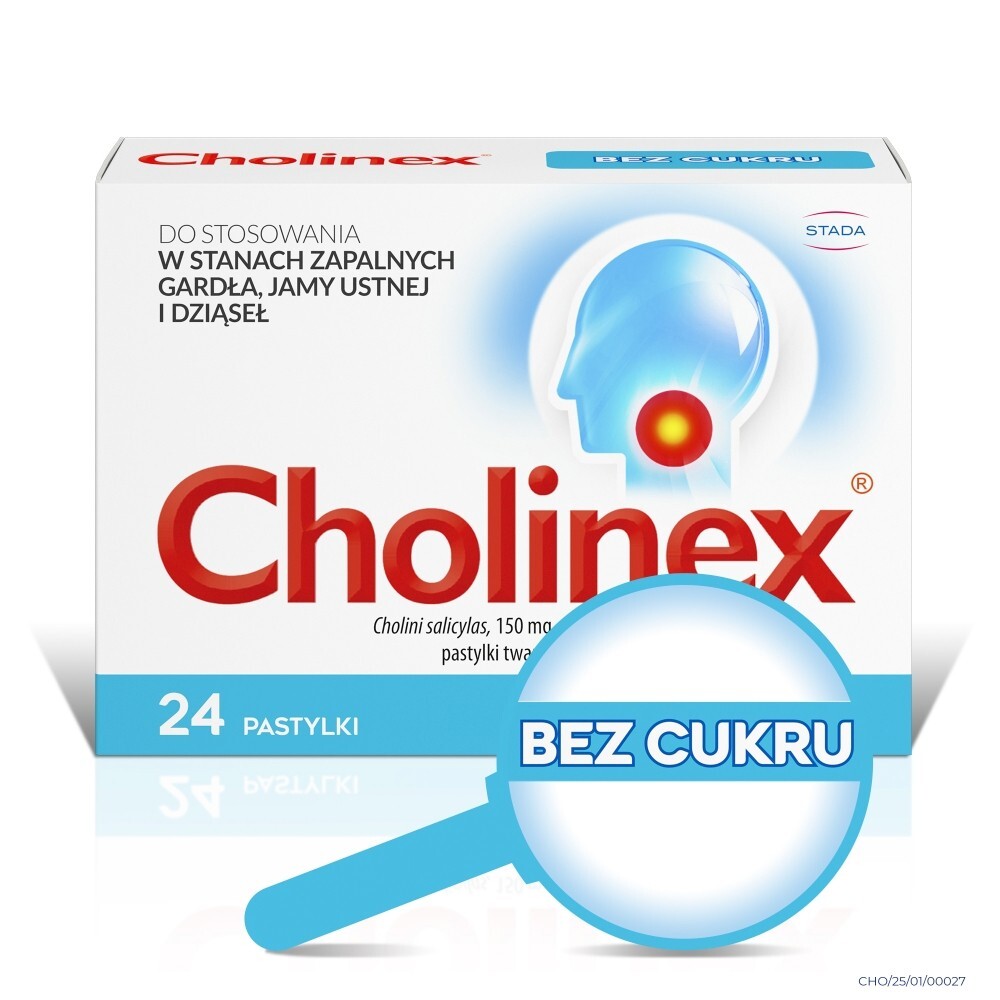 Cholinex Pastylki bez cukru 24 sztuki
