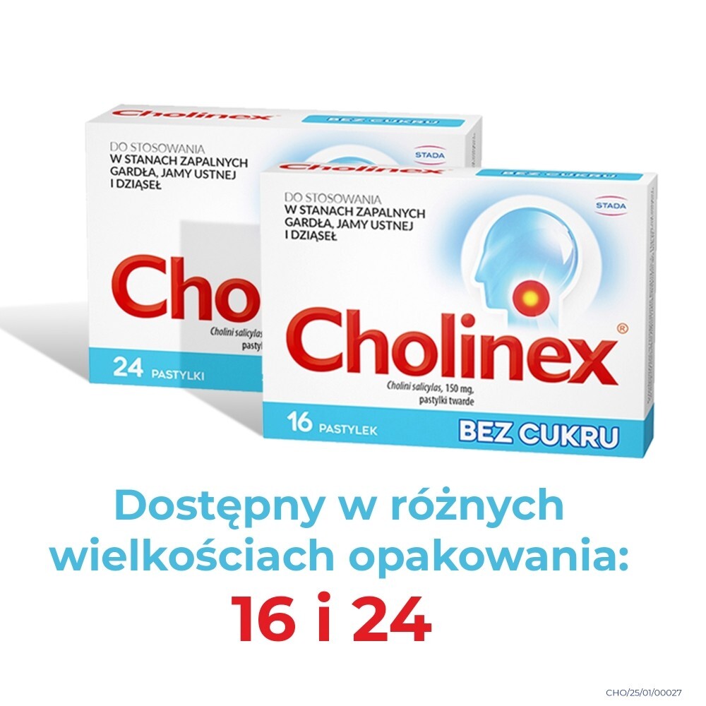 Cholinex Pastylki bez cukru 24 sztuki