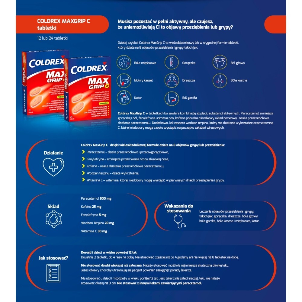 Coldrex Maxgrip C, 12 tabletek