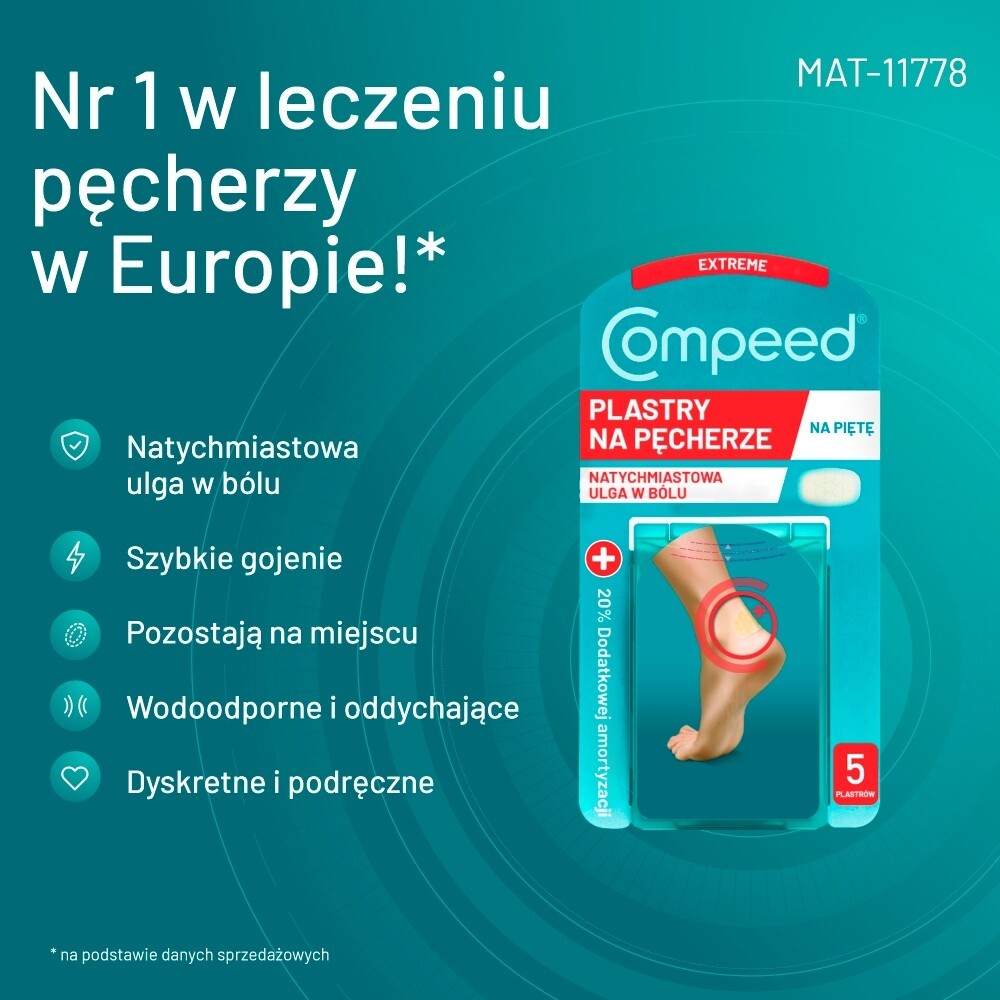 Compeed, Plastry na pęcherze na piętach, średnie, 5 sztuk