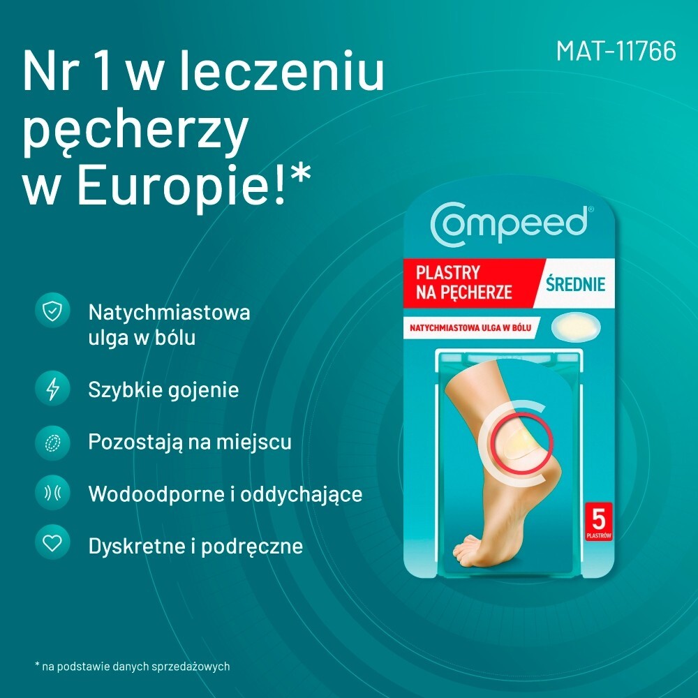Compeed, Plastry na pęcherze, średnie, 5 sztuk