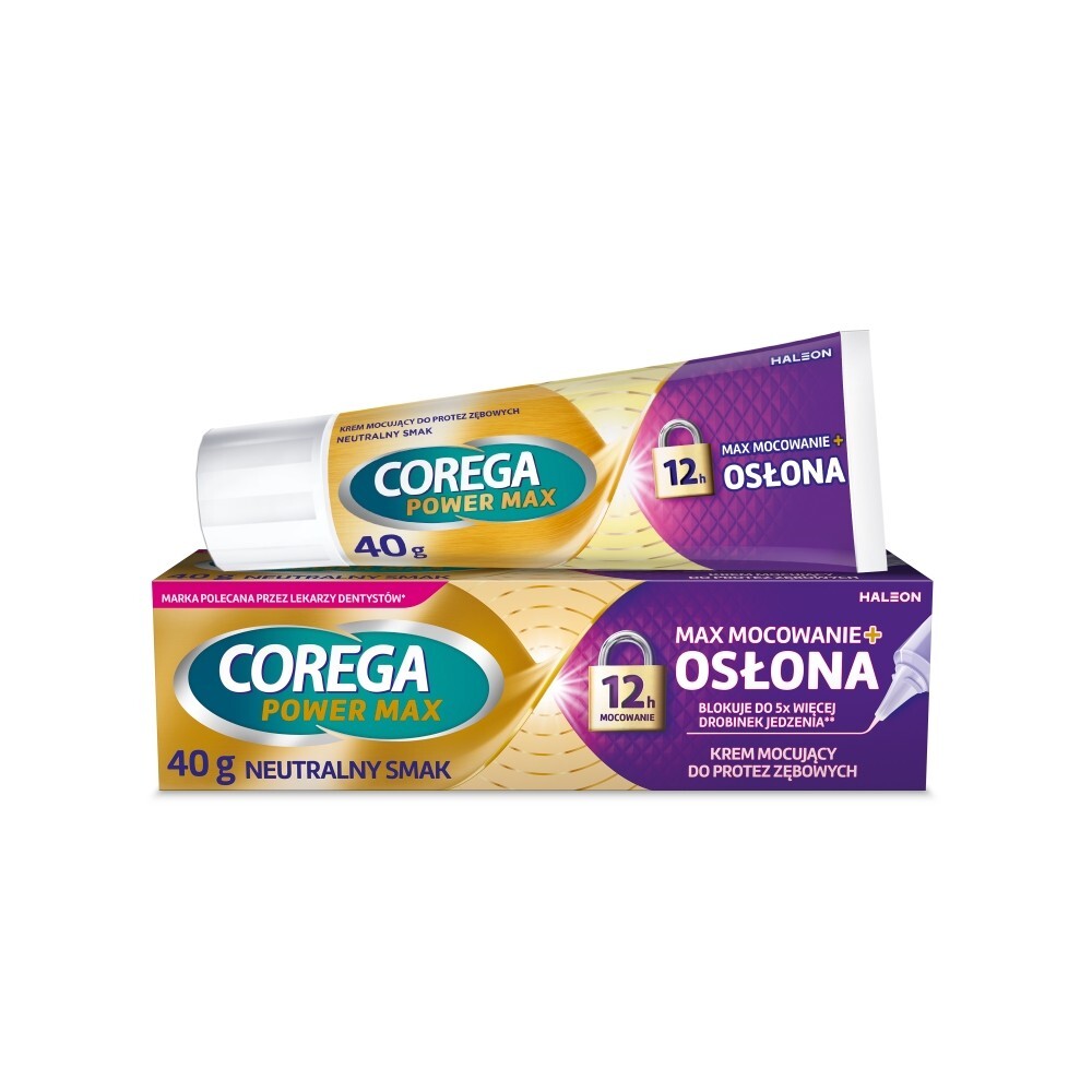 Corega Max MOCOWANIE + OSŁONA, krem mocujący do protez zębowych, 40 g