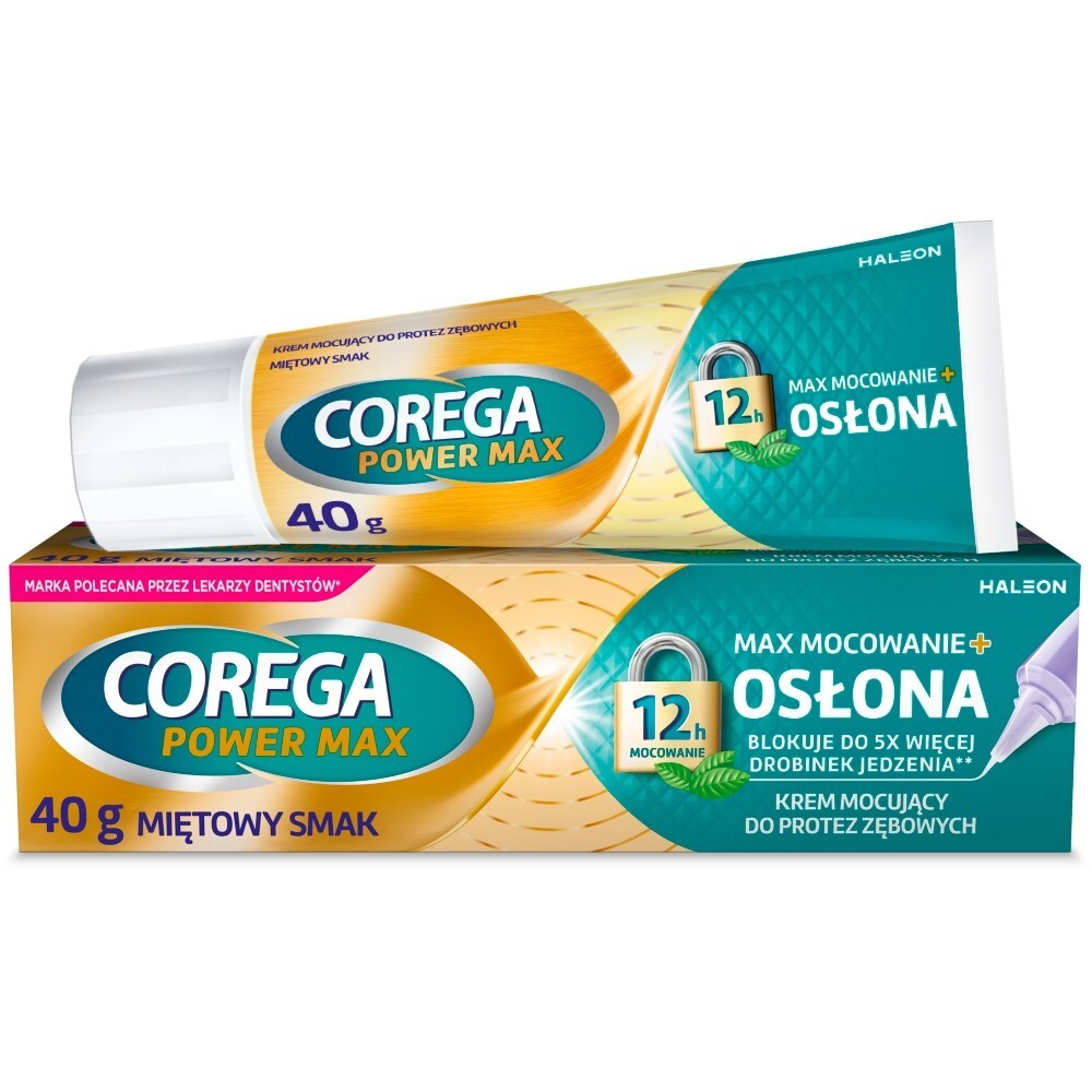 Corega Power Max Mocowanie + Osłona, krem mocujący do protez, miętowy, 40 g