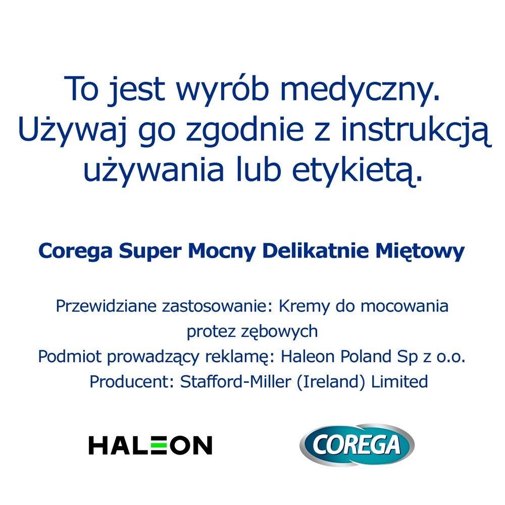 Corega Super Mocny Delikatnie Miętowy, krem do protez zębowych, 70 g