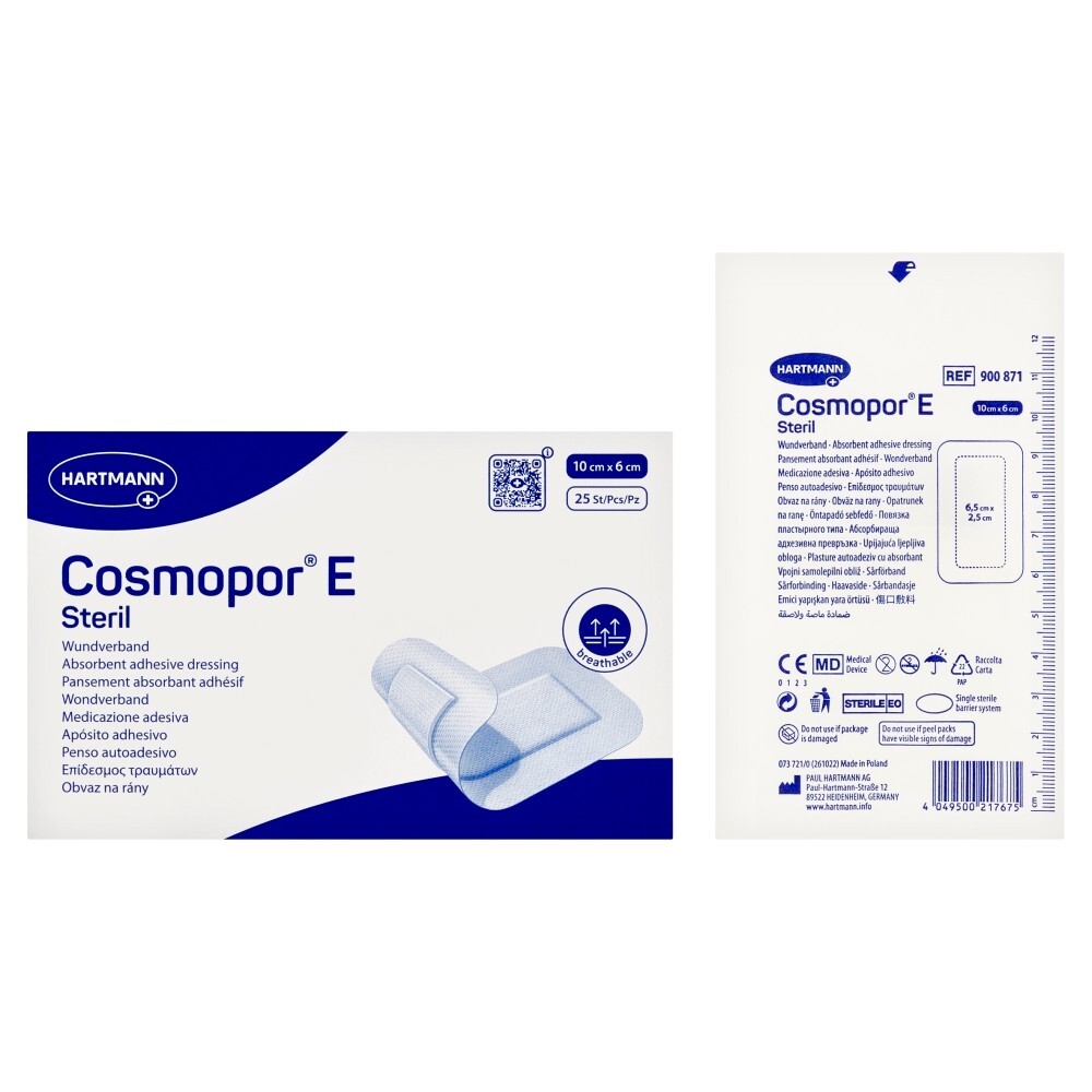 Cosmopor E, plastry opatrunkowe jałowe, 10 x 6 cm, 25 sztuk