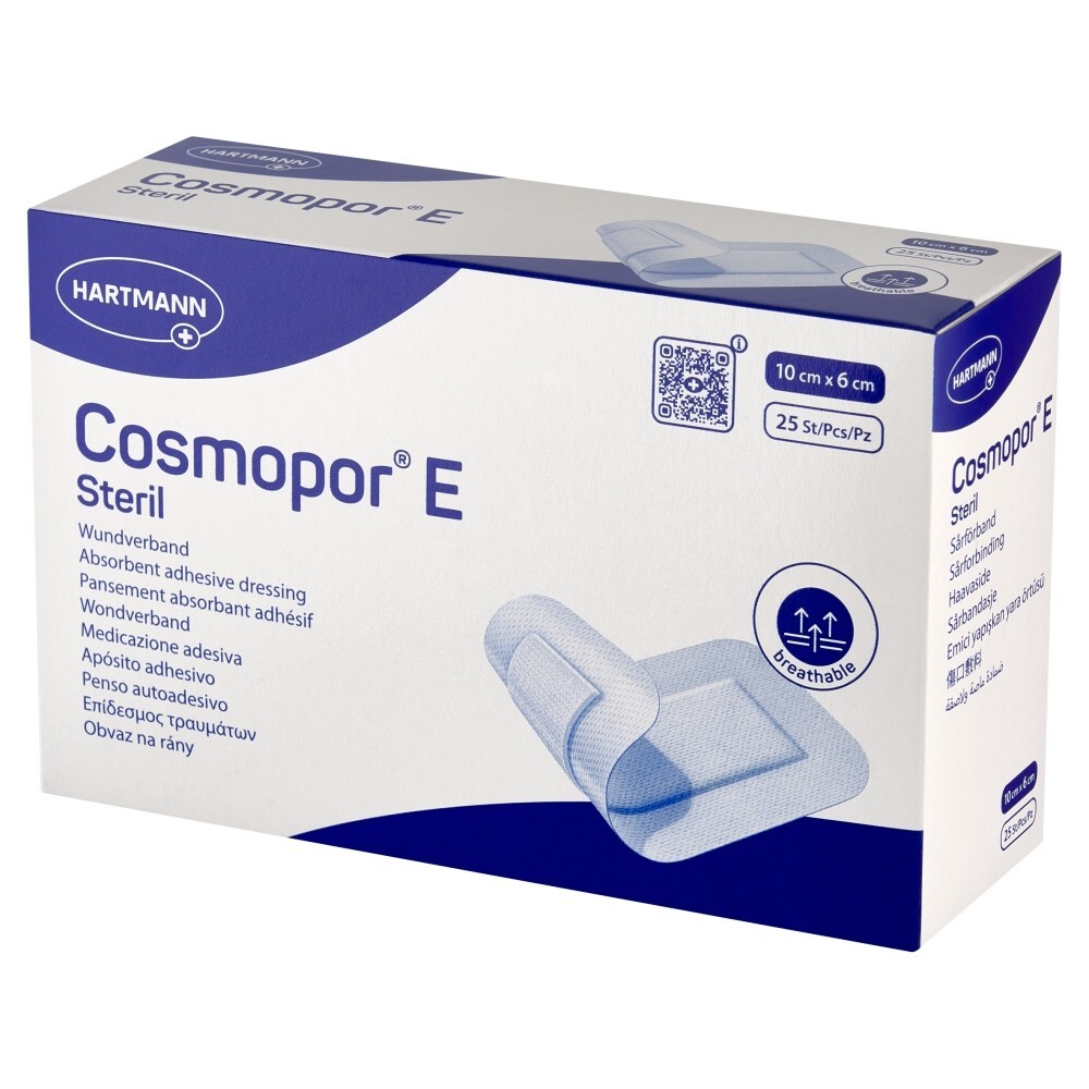 Cosmopor E, plastry opatrunkowe jałowe, 10 x 6 cm, 25 sztuk