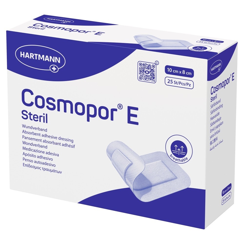 Cosmopor E, plastry opatrunkowe jałowe, 10 x 8 cm, 25 sztuk