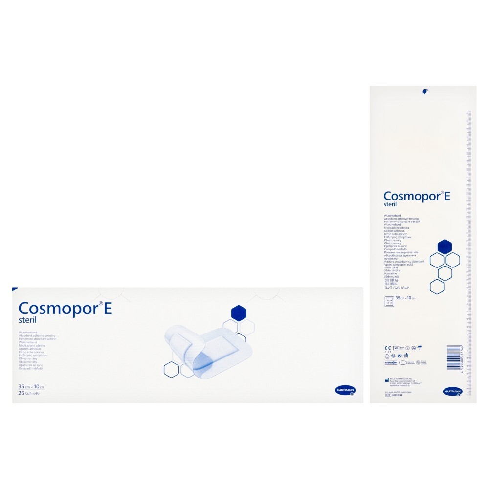 Cosmopor E, plastry opatrunkowe jałowe, 35 x 10 cm, 25 sztuk