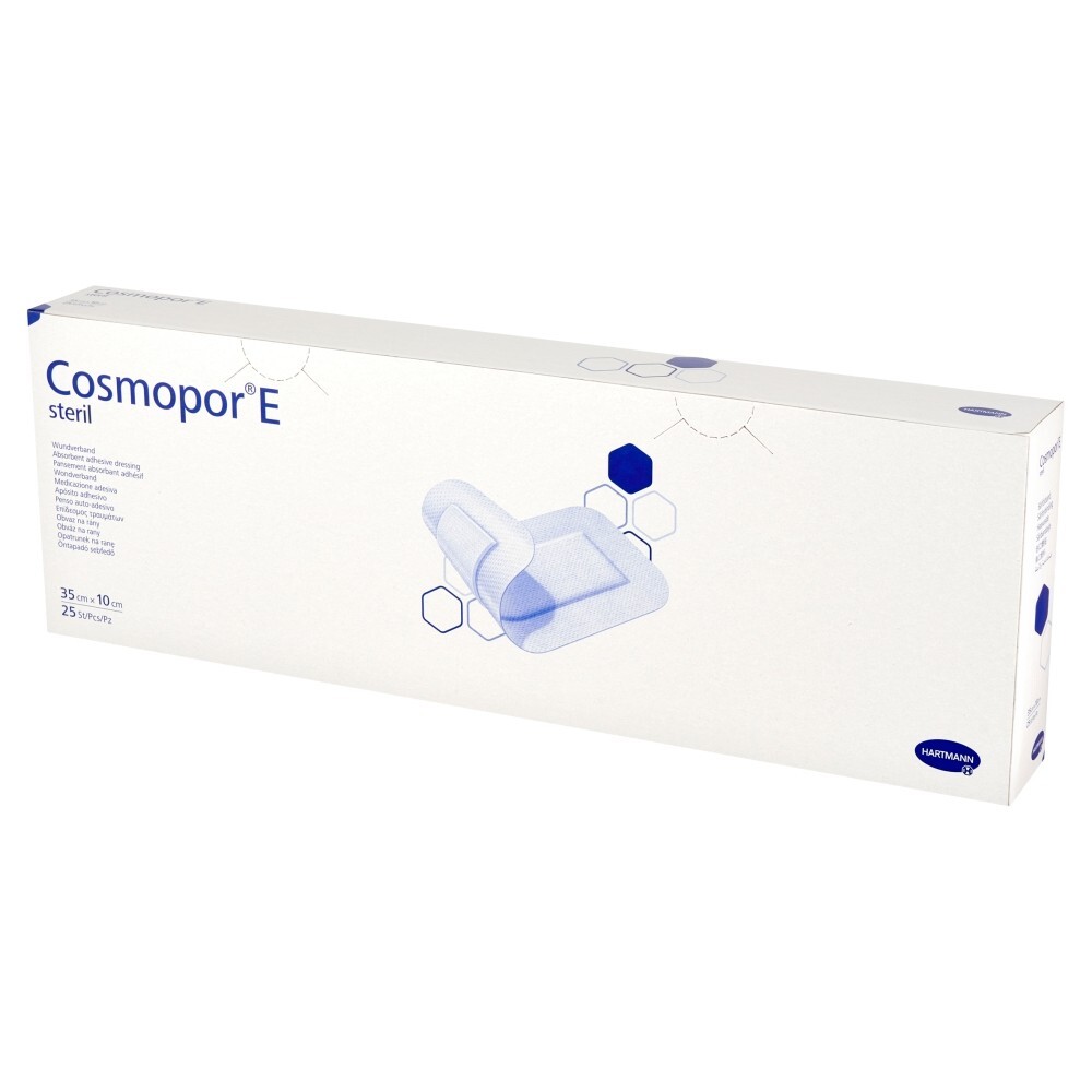 Cosmopor E, plastry opatrunkowe jałowe, 35 x 10 cm, 25 sztuk