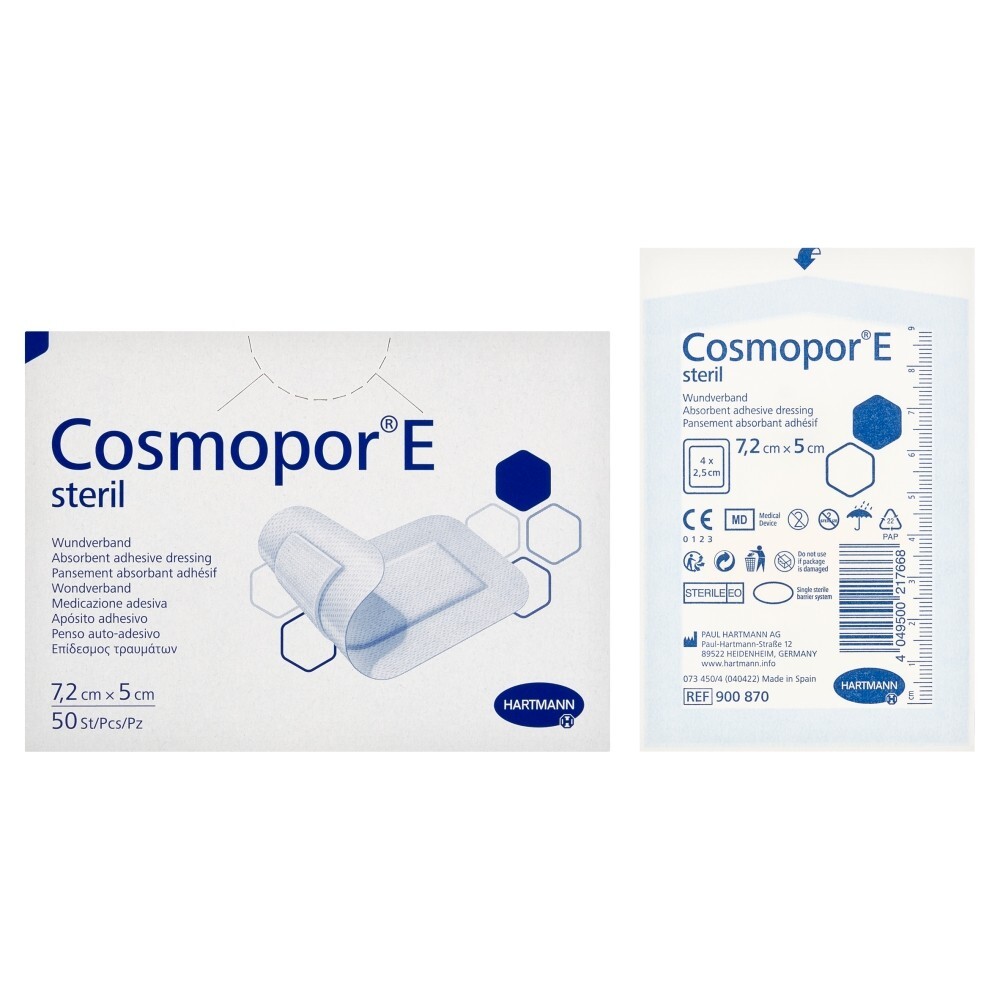 Cosmopor E, plastry opatrunkowe jałowe, 7,2 x 5 cm, 50 sztuk