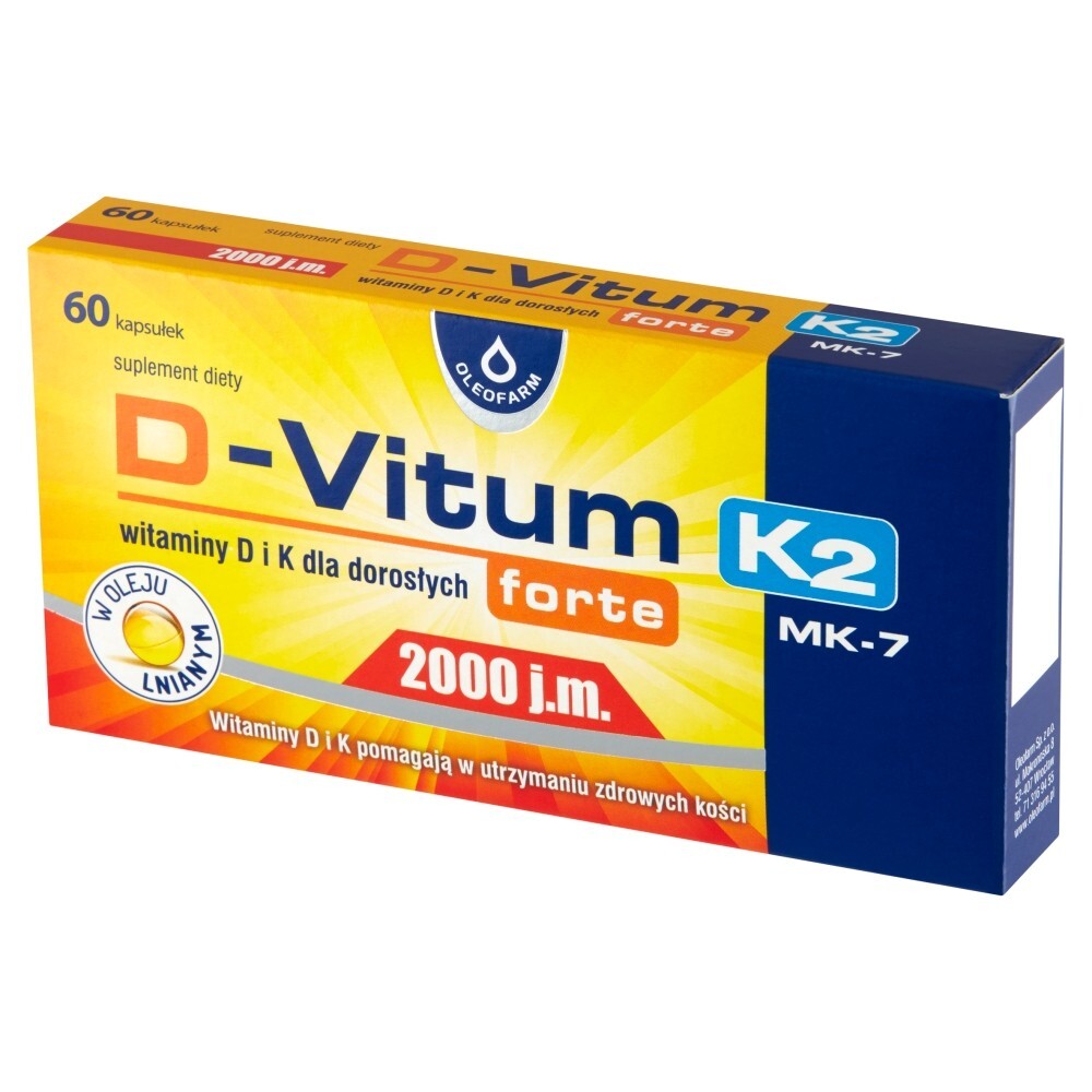 D-Vitum Forte 2000 j.m. K2 MK-7, witaminy D i K dla dorosłych forte, kapsułki, 60 kapsułek