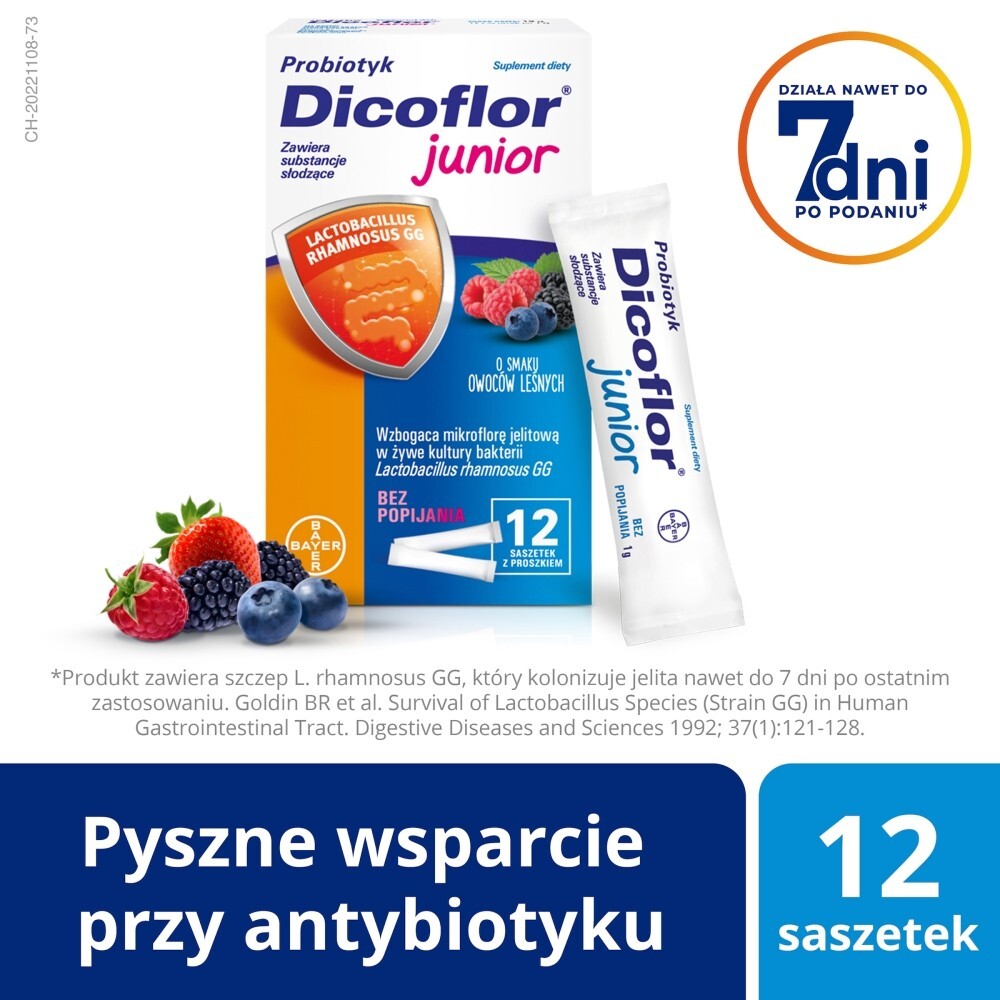 Dicoflor Junior Suplement diety probiotyk o smaku owoców leśnych 12 g (12 x 1 g)