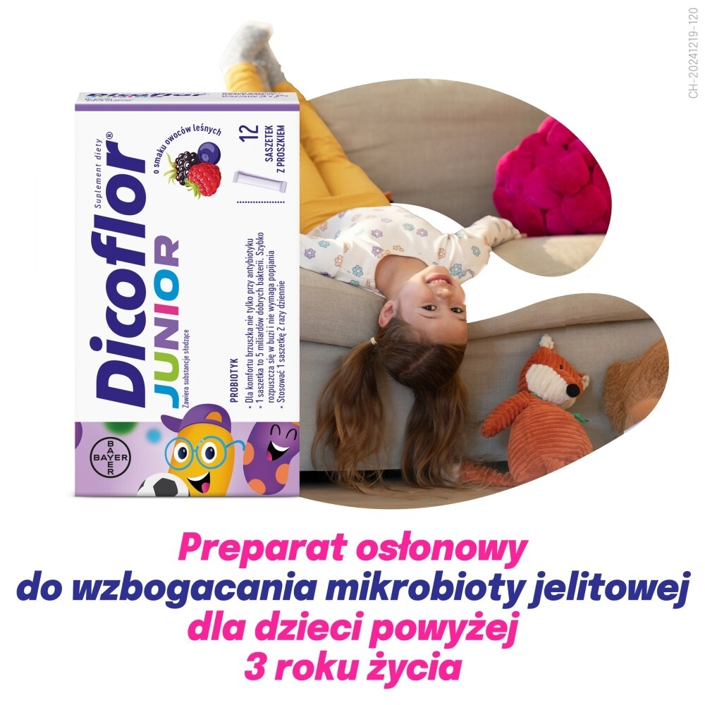 Dicoflor Junior Suplement diety probiotyk o smaku owoców leśnych 12 g (12 x 1 g)