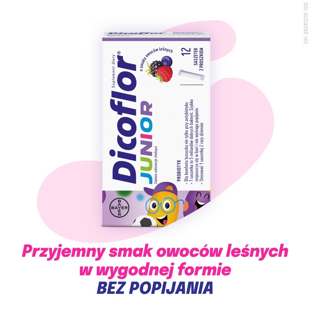 Dicoflor Junior Suplement diety probiotyk o smaku owoców leśnych 12 g (12 x 1 g)