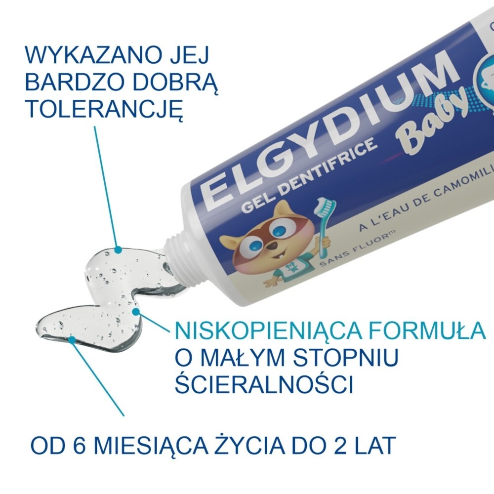 Elgydium Baby, pasta do zębów w postaci żelu dla dzieci od 6 miesiąca, bez fluoru, 30 ml