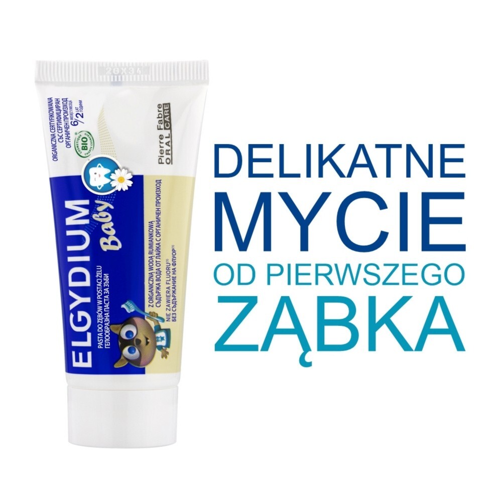 Elgydium Baby, pasta do zębów w postaci żelu dla dzieci od 6 miesiąca, bez fluoru, 30 ml