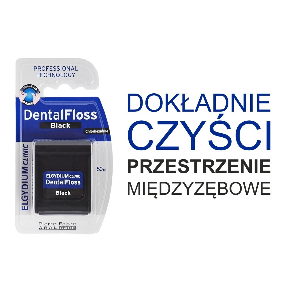 Elgydium Clinic Dental Floss, nić dentystyczna czarna, 50 m