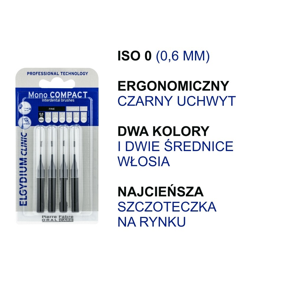 Elgydium Clinic Mono Compact, szczoteczki międzyzębowe, 0,6 mm, czarne, 4 sztuki