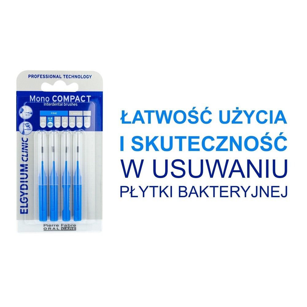 Elgydium Clinic Mono Compact, szczoteczki międzyzębowe, 0,8 mm, niebieskie, 4 sztuki