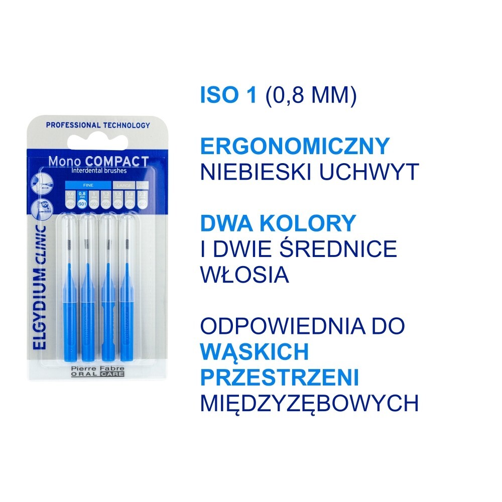 Elgydium Clinic Mono Compact, szczoteczki międzyzębowe, 0,8 mm, niebieskie, 4 sztuki