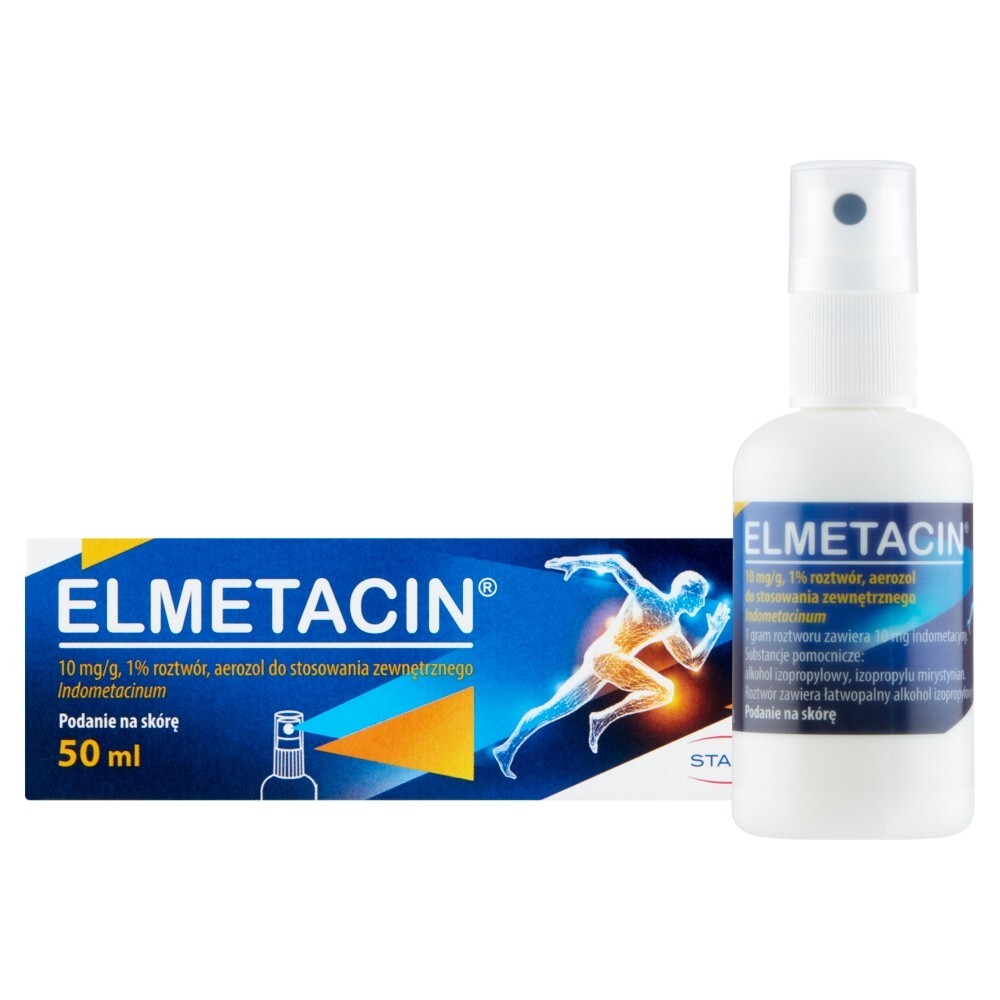 Elmetacin 1%, 10 mg/g, aerozol do stosowania zewnętrznego, 50 ml