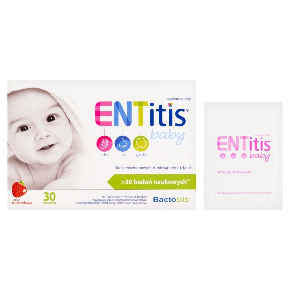 ENTitis Baby dla niemowląt powyżej 6 miesiąca i dzieci, smak truskawkowy, 30 saszetek