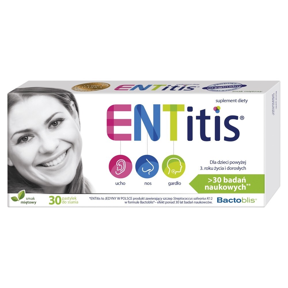 ENTitis, pastylki do ssania, smak miętowy, 30 pastylek