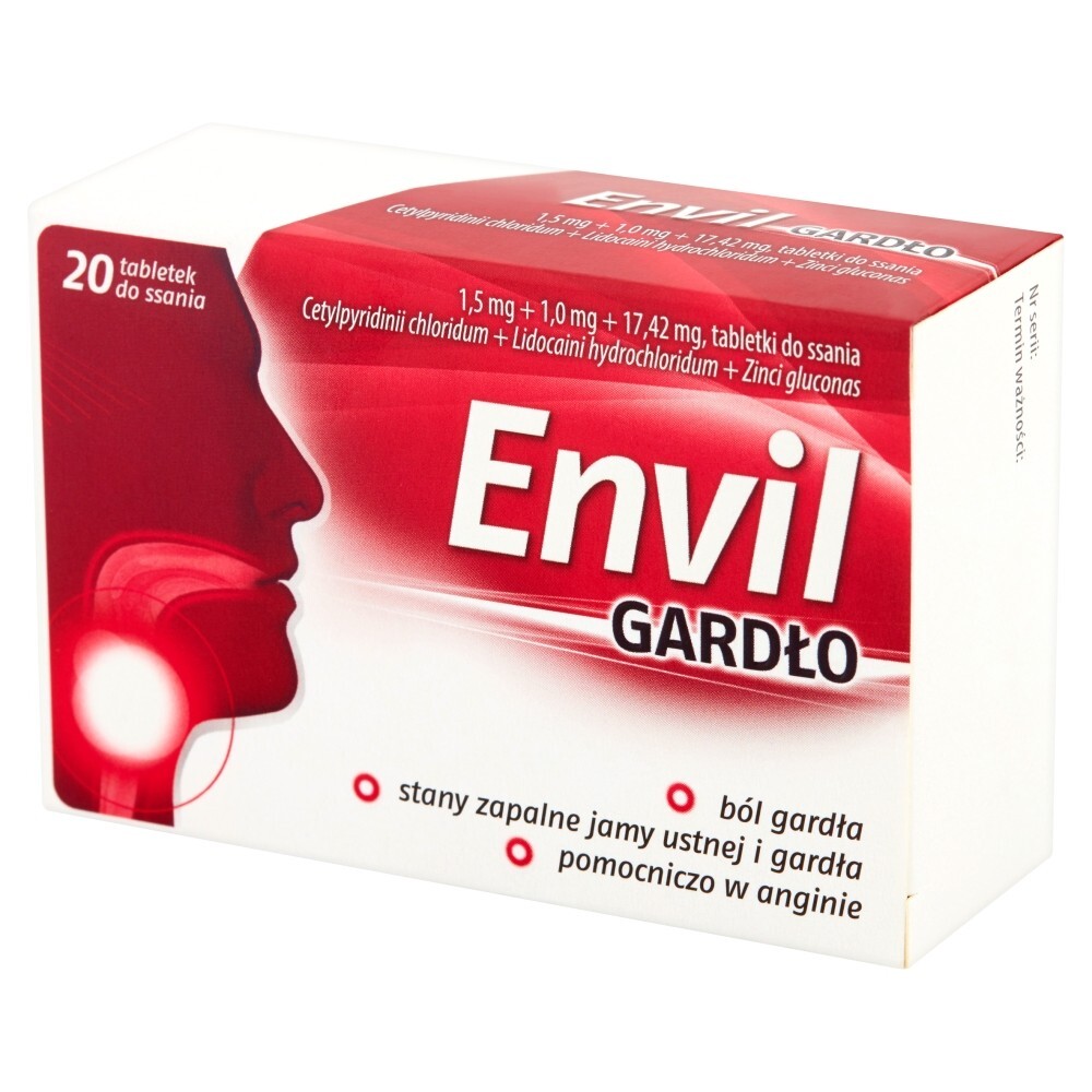 Envil gardło, tabletki do ssania, 20 tabletek