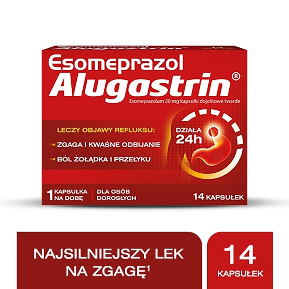 Esomeprazol Alugastrin, 20 mg, kapsułki dojelitowe twarde,14 kapsułek