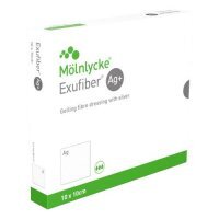 Exufiber Ag+, opatrunek włókninowy ze srebrem, 10 cm x 10 cm, 1 sztuka (z opowania 10 sztuk)